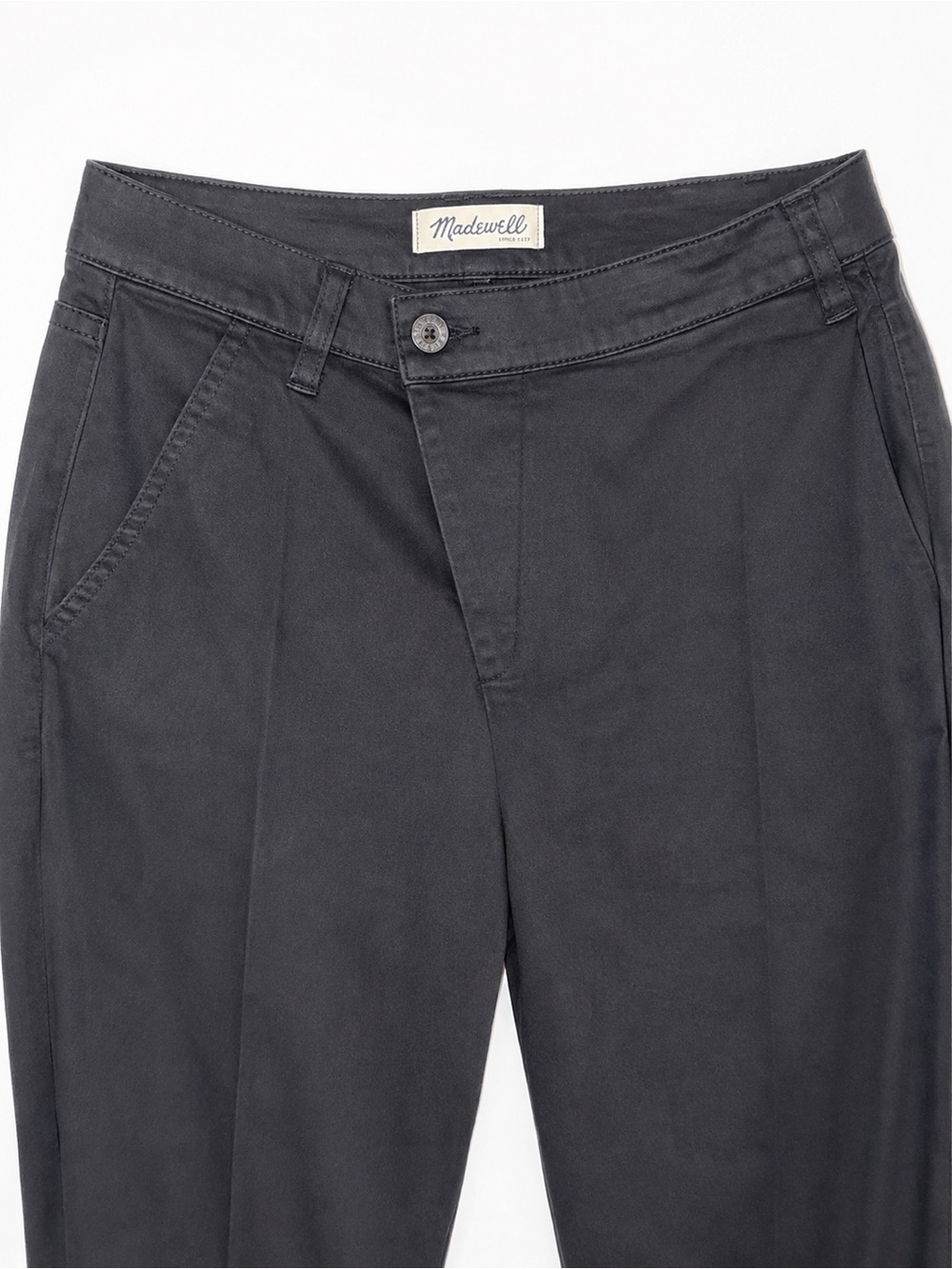 Madewell Size 24 Black Asymmetrical Button Trouser Pants Stretch Cotton
